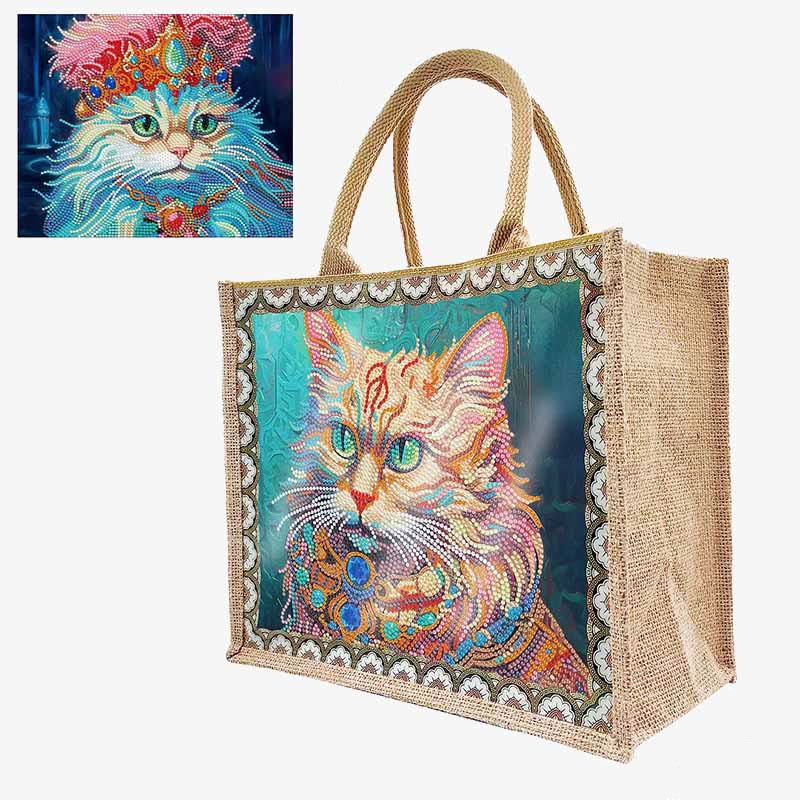 DIY Cat Handbag Linen Diamond Painting Tote Bag Shopping Travel Purse