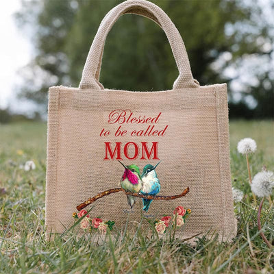 Custom Birds Family Burlap Tote Functional Jute Handbag Purses
