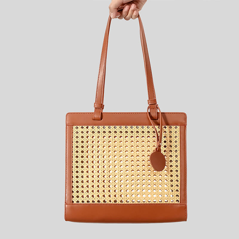 Woven Tote Bag Shoulder Purse Vintage Hollow-Out Travel Beach Handbags