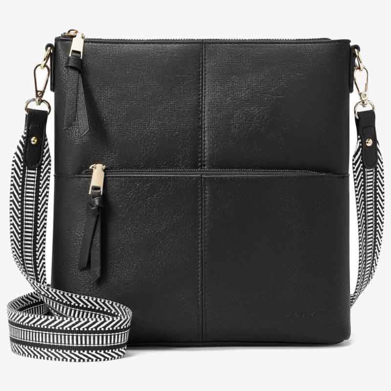 Wide Strap Crossbody Bag for Women Vegan Leather Shoulder Purse
