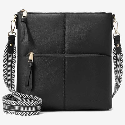 Wide Strap Crossbody Bag for Women Vegan Leather Shoulder Purse