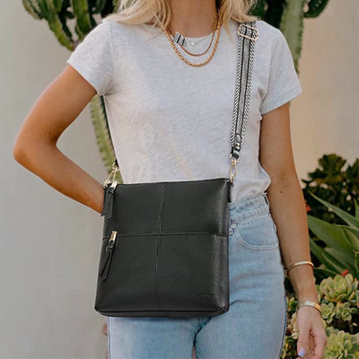 Wide Strap Crossbody Bag for Women Vegan Leather Shoulder Purse