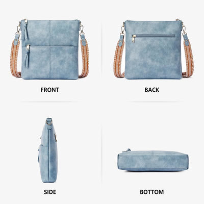 Wide Strap Crossbody Bag for Women Vegan Leather Shoulder Purse