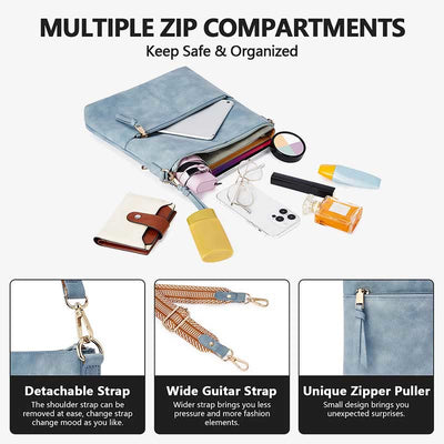 Wide Strap Crossbody Bag for Women Vegan Leather Shoulder Purse