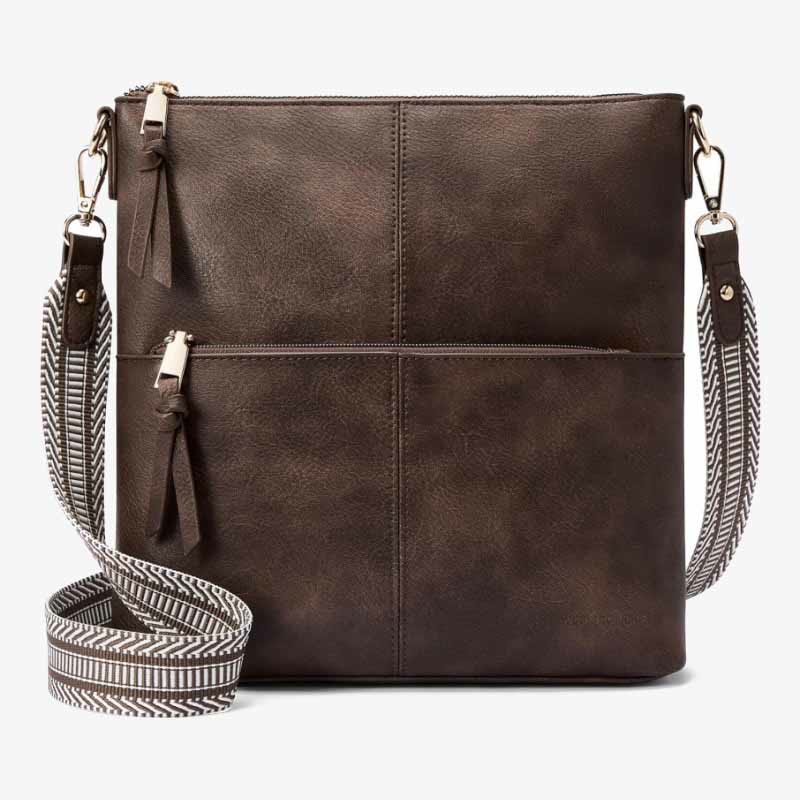 Wide Strap Crossbody Bag for Women Vegan Leather Shoulder Purse