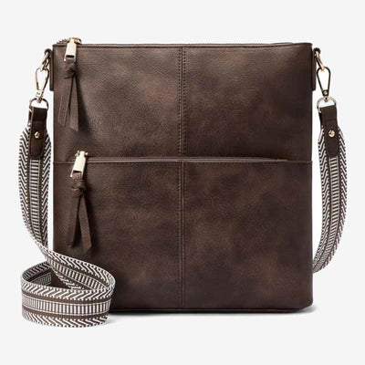 Wide Strap Crossbody Bag for Women Vegan Leather Shoulder Purse