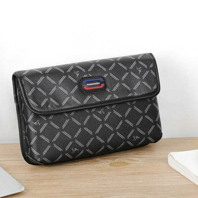 Men Leather Sling Bag Black Plaid Crossbody Bag Chest Shoulder Pack