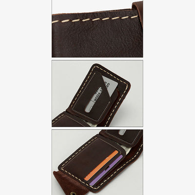 Retro Leather Wallet for Men Women Bifold Handmade Front Pocket Wallet