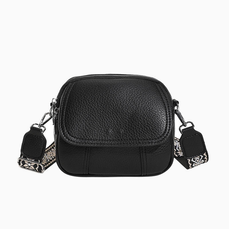 Vegan Leather Crossbody Bag for Women Medium Size Wide Strap Shoulder Purse