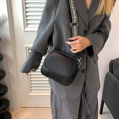 Vegan Leather Crossbody Bag for Women Medium Size Wide Strap Shoulder Purse