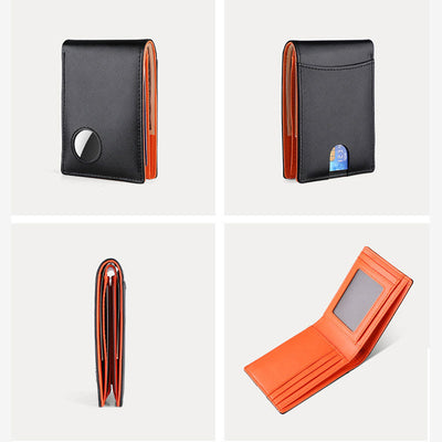 Anti-theft RFID Blocking Leather Front Pocket Wallet with Airtag Holder