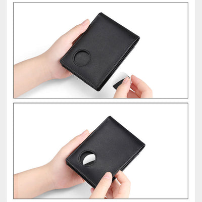 Anti-theft RFID Blocking Leather Front Pocket Wallet with Airtag Holder