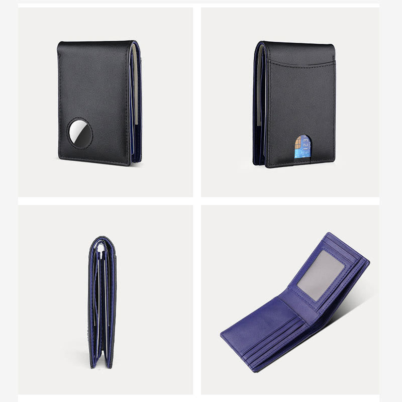 Anti-theft RFID Blocking Leather Front Pocket Wallet with Airtag Holder
