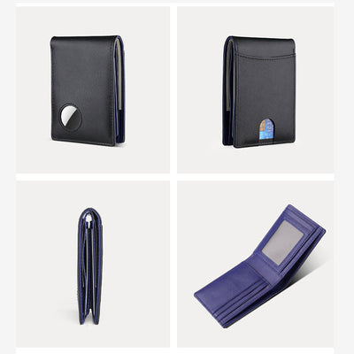 Anti-theft RFID Blocking Leather Front Pocket Wallet with Airtag Holder