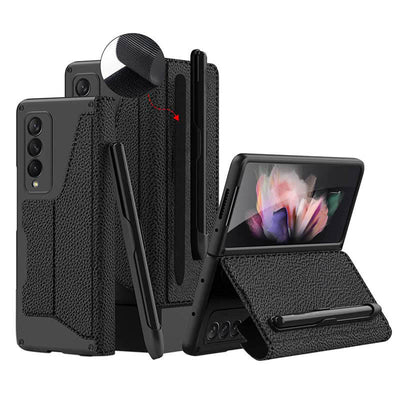 Leather Wallet Case For Galaxy Z Fold 3/4 With Removable S Pen Holder Kickstand