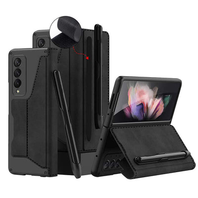 Leather Wallet Case For Galaxy Z Fold 3/4 With Removable S Pen Holder Kickstand