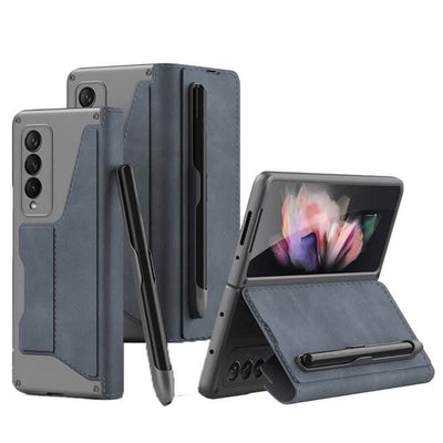Leather Wallet Case For Galaxy Z Fold 3/4 With Removable S Pen Holder Kickstand