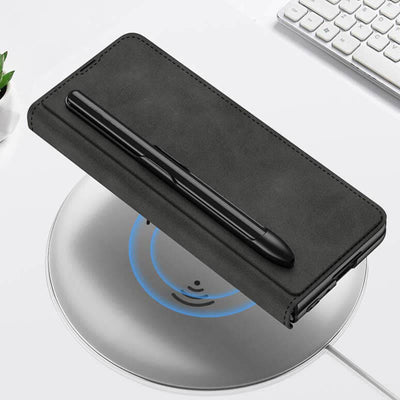 Leather Wallet Case For Galaxy Z Fold 3/4 With Removable S Pen Holder Kickstand