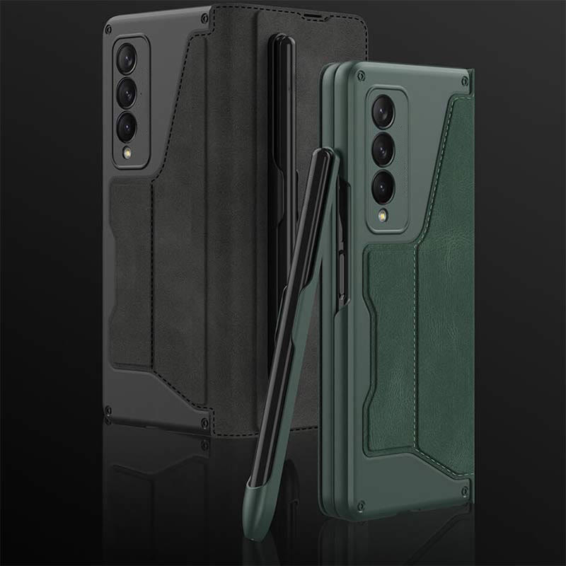 Leather Wallet Case For Galaxy Z Fold 3/4 With Removable S Pen Holder Kickstand