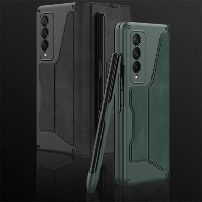 Leather Wallet Case For Galaxy Z Fold 3/4 With Removable S Pen Holder Kickstand