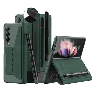 Leather Wallet Case For Galaxy Z Fold 3/4 With Removable S Pen Holder Kickstand