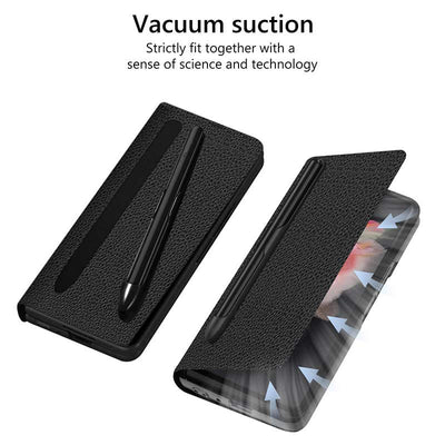 Leather Wallet Case For Galaxy Z Fold 3/4 With Removable S Pen Holder Kickstand