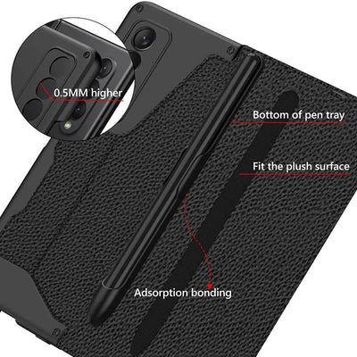 Leather Wallet Case For Galaxy Z Fold 3/4 With Removable S Pen Holder Kickstand