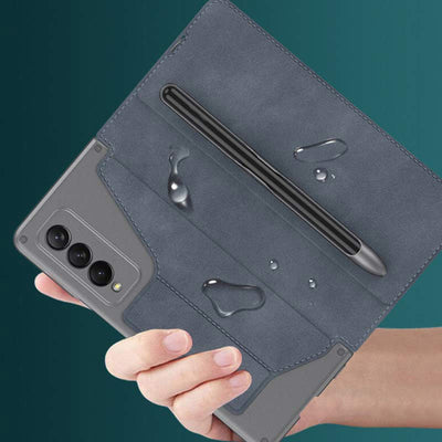 Leather Wallet Case For Galaxy Z Fold 3/4 With Removable S Pen Holder Kickstand