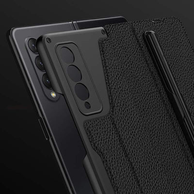 Leather Wallet Case For Galaxy Z Fold 3/4 With Removable S Pen Holder Kickstand