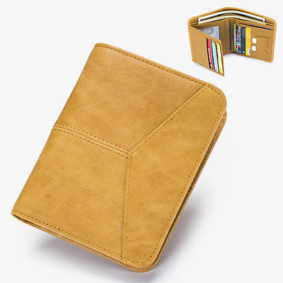 Mens RFID Bifold Trifold Wallet Plain Color Leather Multifunctional Purse