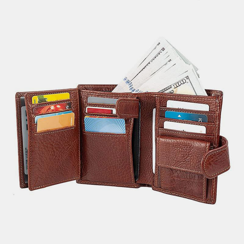 RFID Genuine Leather Card Holder Trifold Wallet