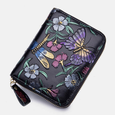 RFID Multi-Slot Elegant Hand-Painted Floral Wallet Card Holder