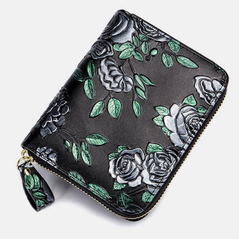RFID Multi-Slot Elegant Hand-Painted Floral Wallet Card Holder