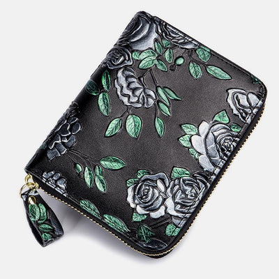 RFID Multi-Slot Elegant Hand-Painted Floral Wallet Card Holder