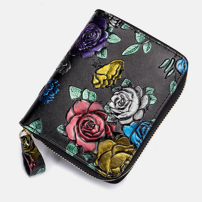 RFID Multi-Slot Elegant Hand-Painted Floral Wallet Card Holder