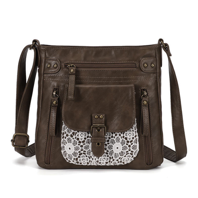 Retro Soft Washed Leather Multi Pocket Crossbody Bags for Women Lady