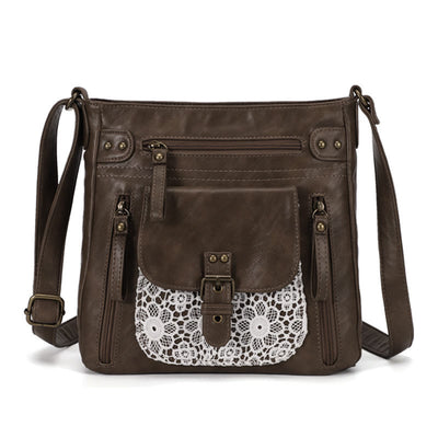 Retro Soft Washed Leather Multi Pocket Crossbody Bags for Women Lady