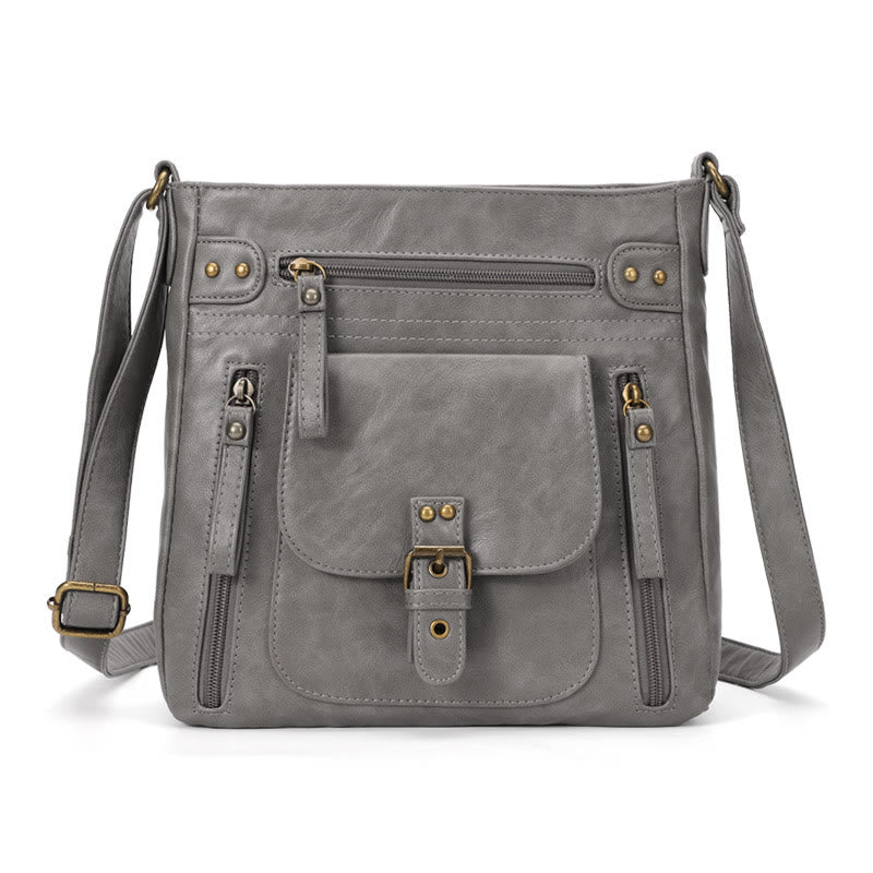 Retro Soft Washed Leather Multi Pocket Crossbody Bags for Women Lady