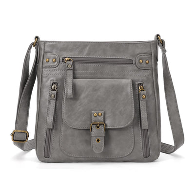Retro Soft Washed Leather Multi Pocket Crossbody Bags for Women Lady