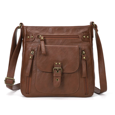 Retro Soft Washed Leather Multi Pocket Crossbody Bags for Women Lady