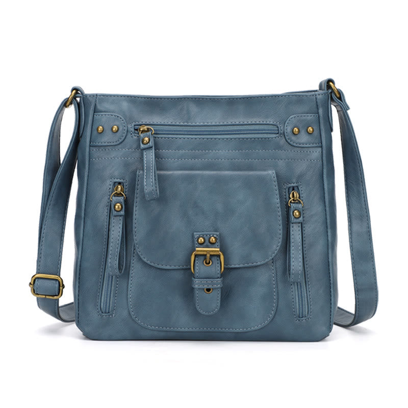 Retro Soft Washed Leather Multi Pocket Crossbody Bags for Women Lady
