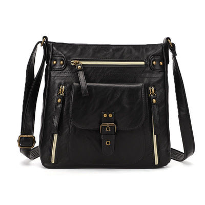 Retro Soft Washed Leather Multi Pocket Crossbody Bags for Women Lady