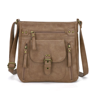 Retro Soft Washed Leather Multi Pocket Crossbody Bags for Women Lady