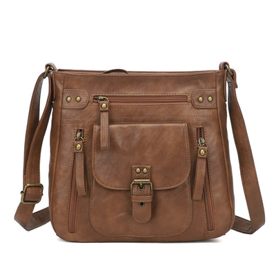 Retro Soft Washed Leather Multi Pocket Crossbody Bags for Women Lady