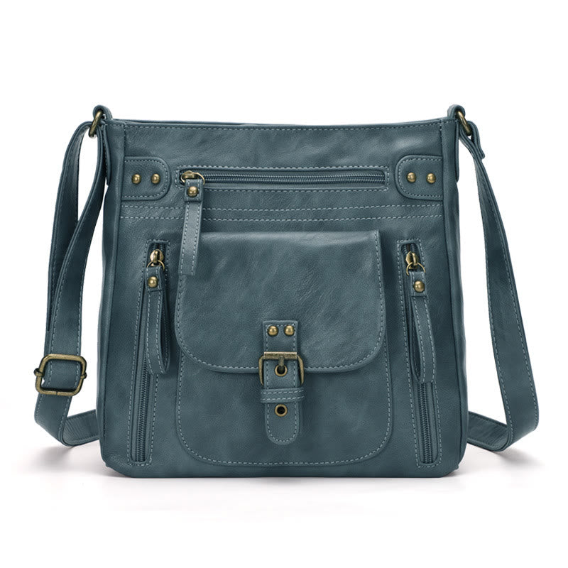 Retro Soft Washed Leather Multi Pocket Crossbody Bags for Women Lady