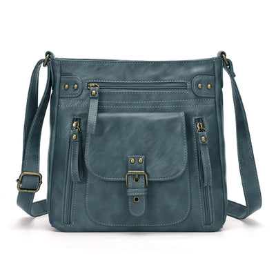 Retro Soft Washed Leather Multi Pocket Crossbody Bags for Women Lady