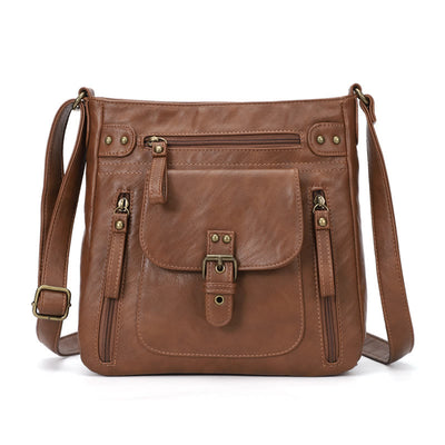 Retro Soft Washed Leather Multi Pocket Crossbody Bags for Women Lady