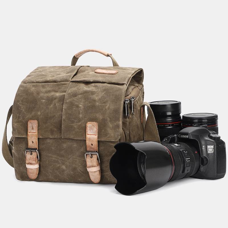 Retro Waxed Canvas Camera Bag DSLR SLR Padded Crossbody Shoulder Bag