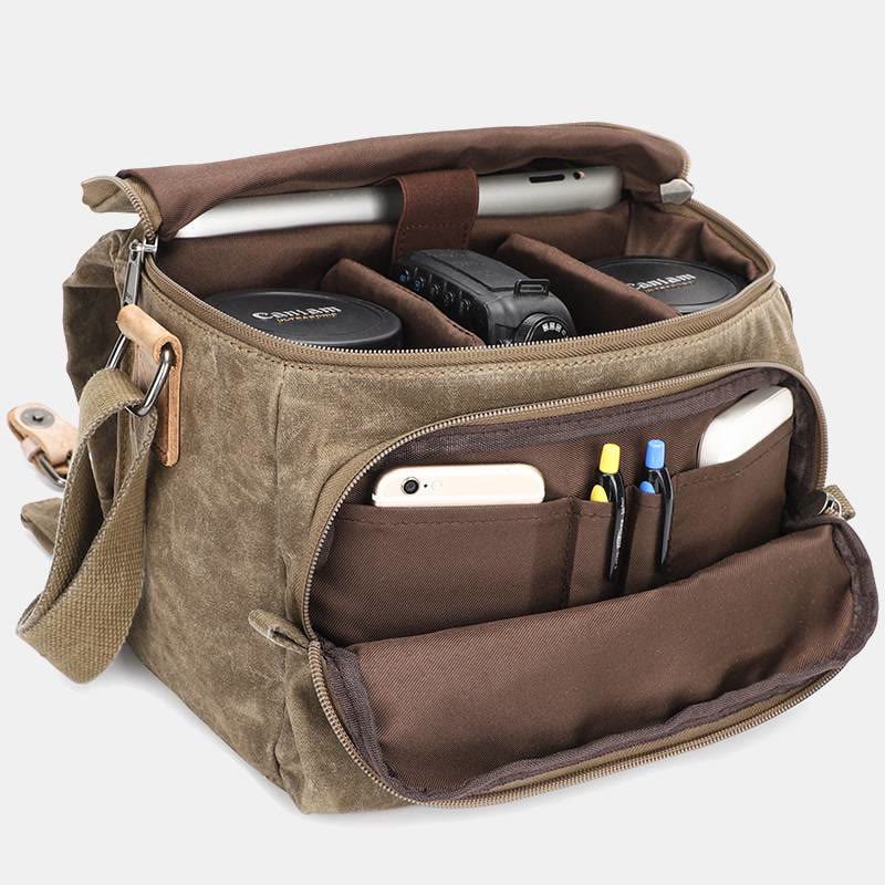 Retro Waxed Canvas Camera Bag DSLR SLR Padded Crossbody Shoulder Bag
