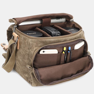 Retro Waxed Canvas Camera Bag DSLR SLR Padded Crossbody Shoulder Bag